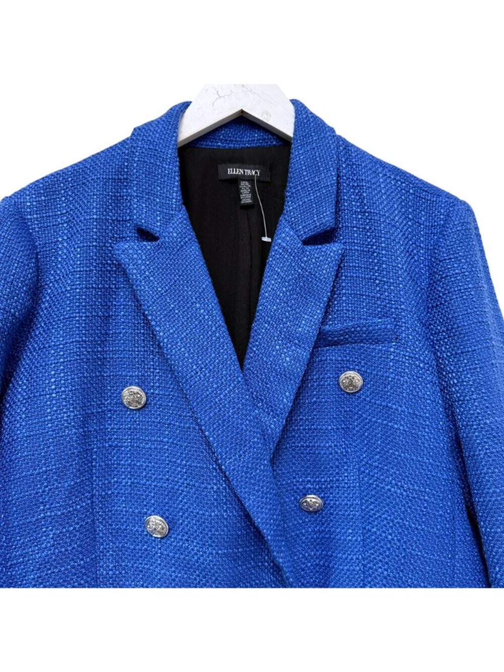Ellen Tracy Boucle Blazer Size XL Cobalt Blue Double Breasted Womens Jacket NWT - Picture 3 of 14